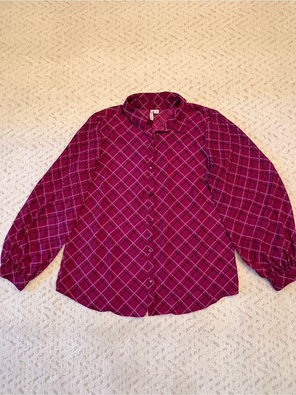 Elle Purple Button Down Dressy Blouse Size M Balloon Sleeve Office Career